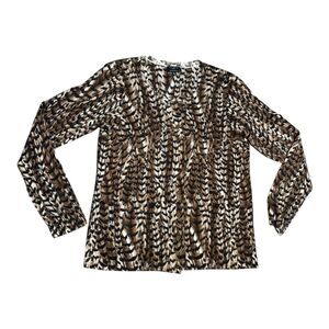 Talbots Cardigan Sweater M Petites 100% Merino Wool Brown Leaf Print Botanical